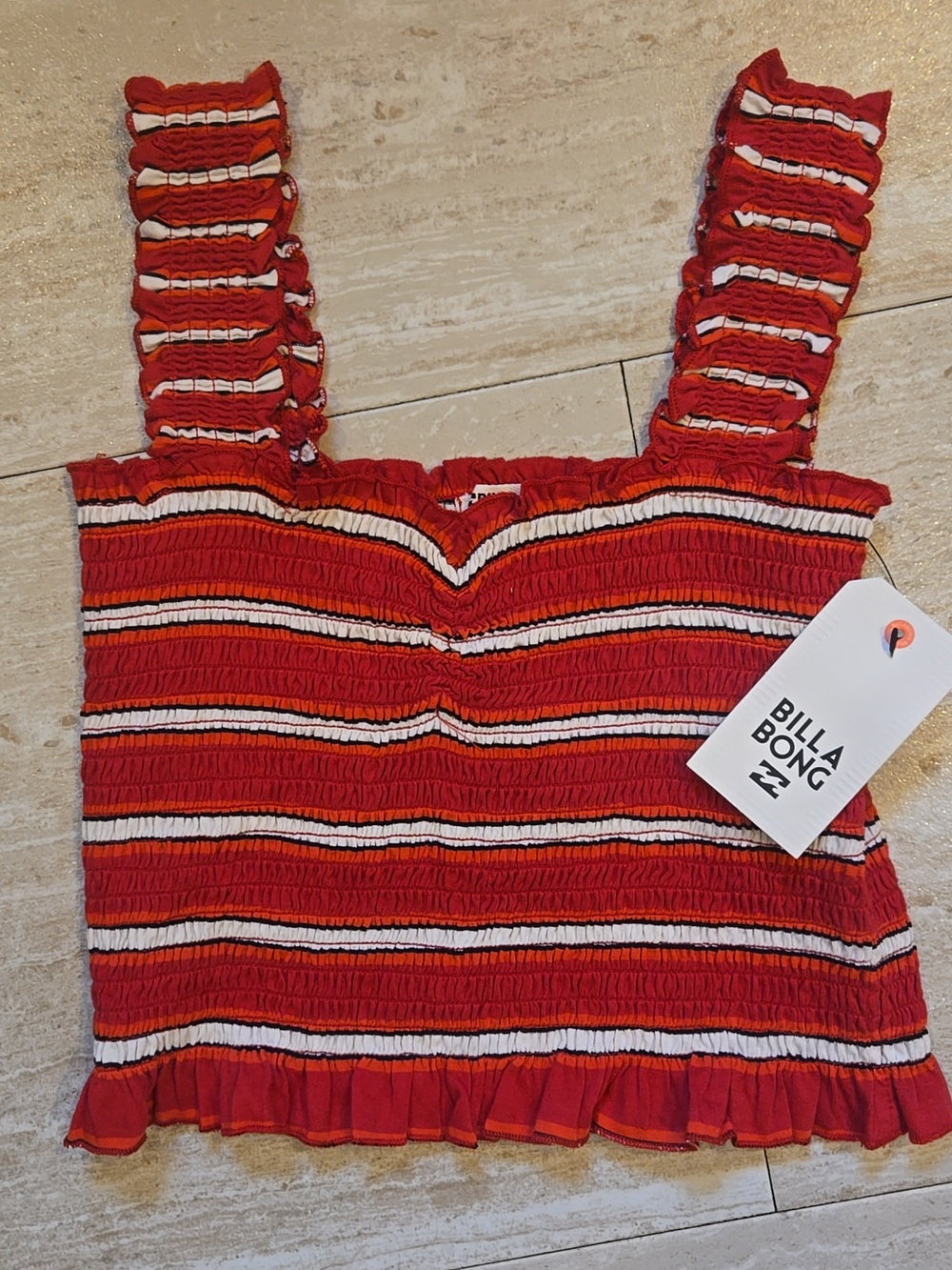 New Billabong Sun Dreamer Smocked Ruffed Tank Top